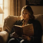 Shawn Johnson East sitting with a leather-bound book The Courage To Commit and golden light streaming through a nearby window