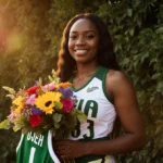 Sheinelle Jones holding colorful flowers with Uche Ojeh