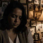 Sheinelle Jones sitting beside vintage electrical panel with warm lamp light and photo memories behind her