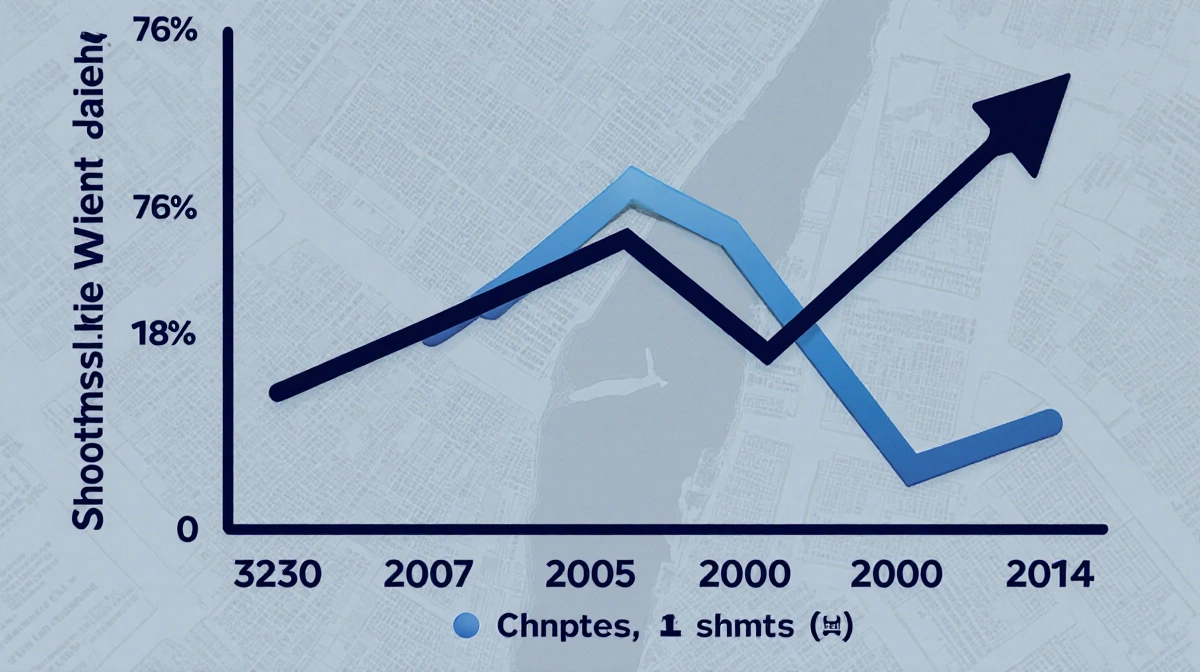 Declining graph shows shooting survival rates dropping below 2007 levels with robbery and assault icons on city map backgroun