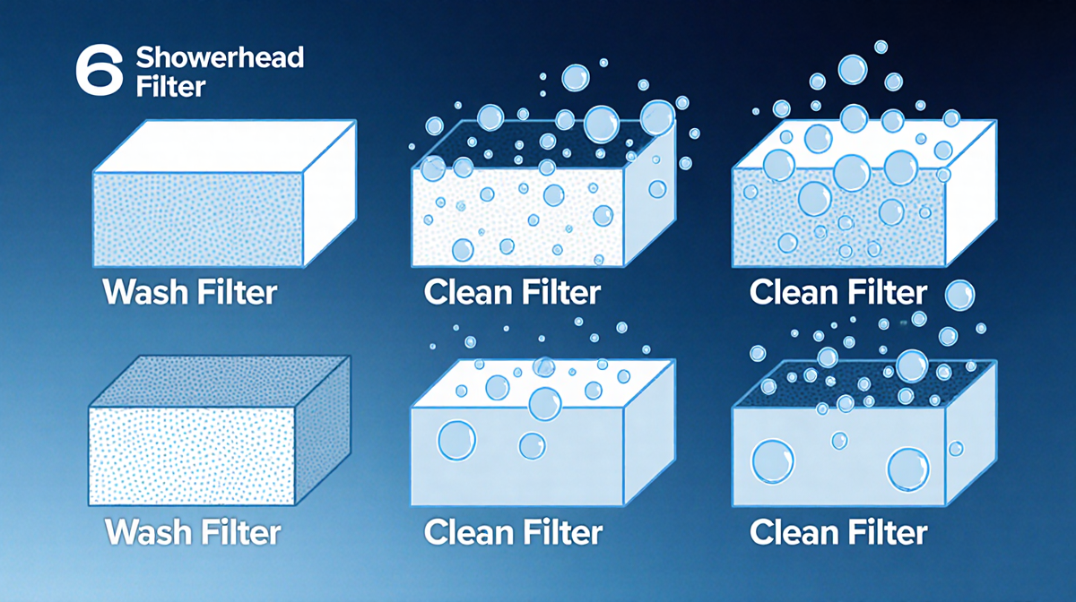 Illustration shows overlapping rectangular blocks with labels like Wash Filter and Clean Filter and water droplets on a minim