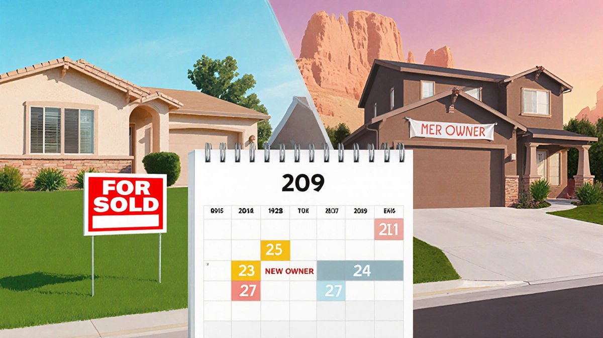 Split screen shows Meri's sold Las Vegas house and Robyn's Flagstaff home with timeline highlighting financial transactions b