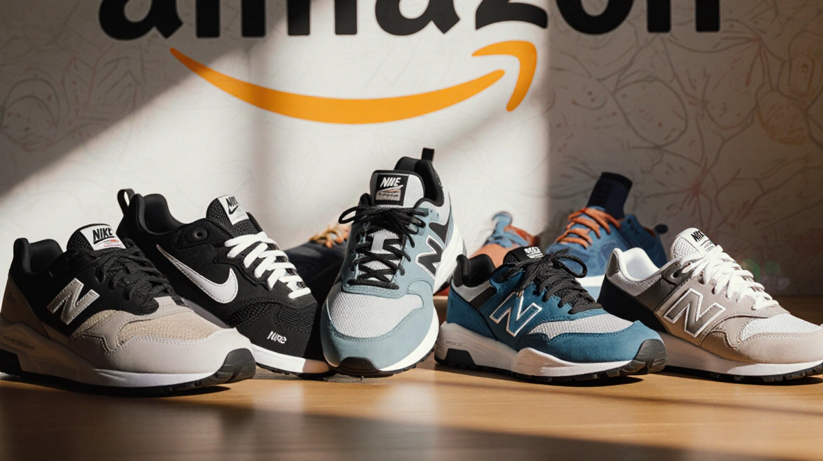 Sneakers from Nike New Balance and Vionic rest on wood with soft light highlighting their deals