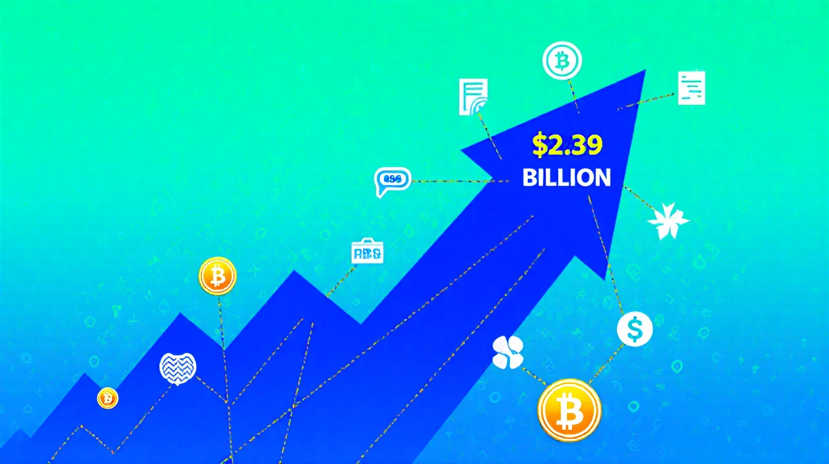 Soaring graph rises with blue and green bars showing $2.39 billion Solana revenue growth