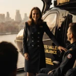 Sophie Duchess of Edinburgh stands beside Thames Valley Air Ambulance helicopter with crew members smiling warmly and London