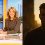 Jenna Bush Hager and Sheinelle Jones smiling and holding hands at a desk while Brooklyn Beckham looks against cityscape.