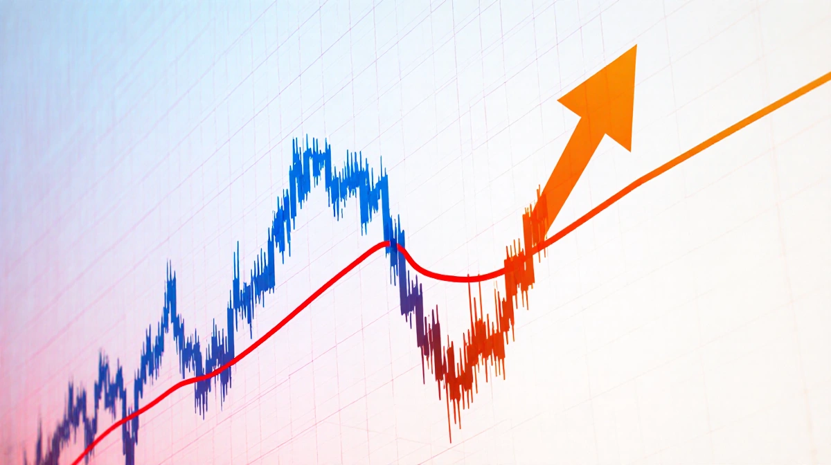 Stock chart showing upward momentum with red highlighted price level and blue resistance line at $3,085