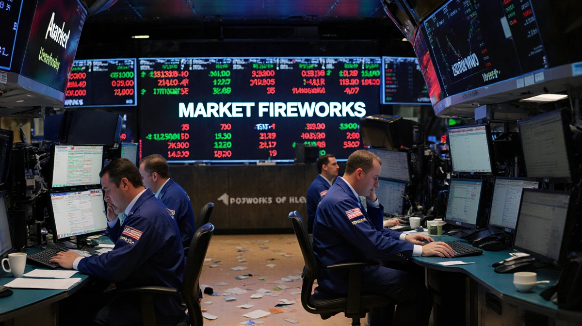 Stock traders staring at screens with falling prices and 