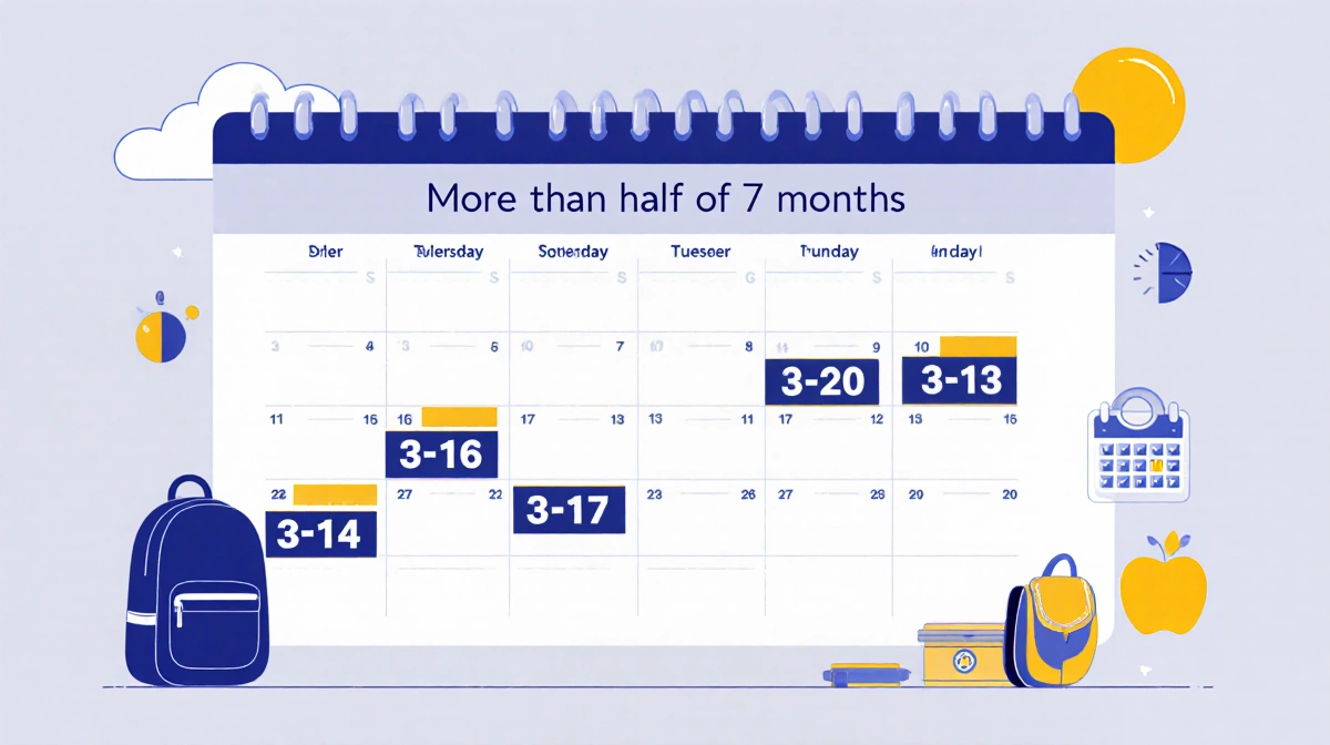 Calendar showing highlighted dates with student icons and lunchbox graphics illustrating daily school routine