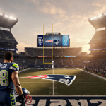 Malcolm Butler standing with his helmet and Seattle Seahawks logo and Super Bowl sunset glow