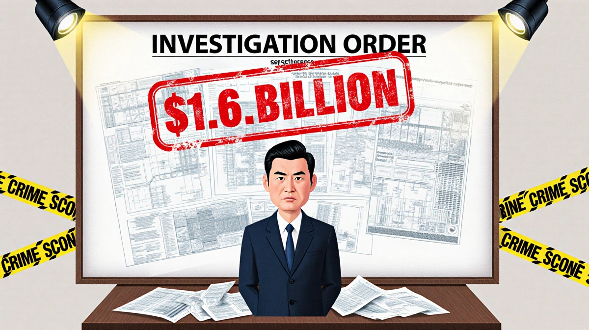 Minister Piphat announcing investigation with crime scene tape and railway blueprints behind him