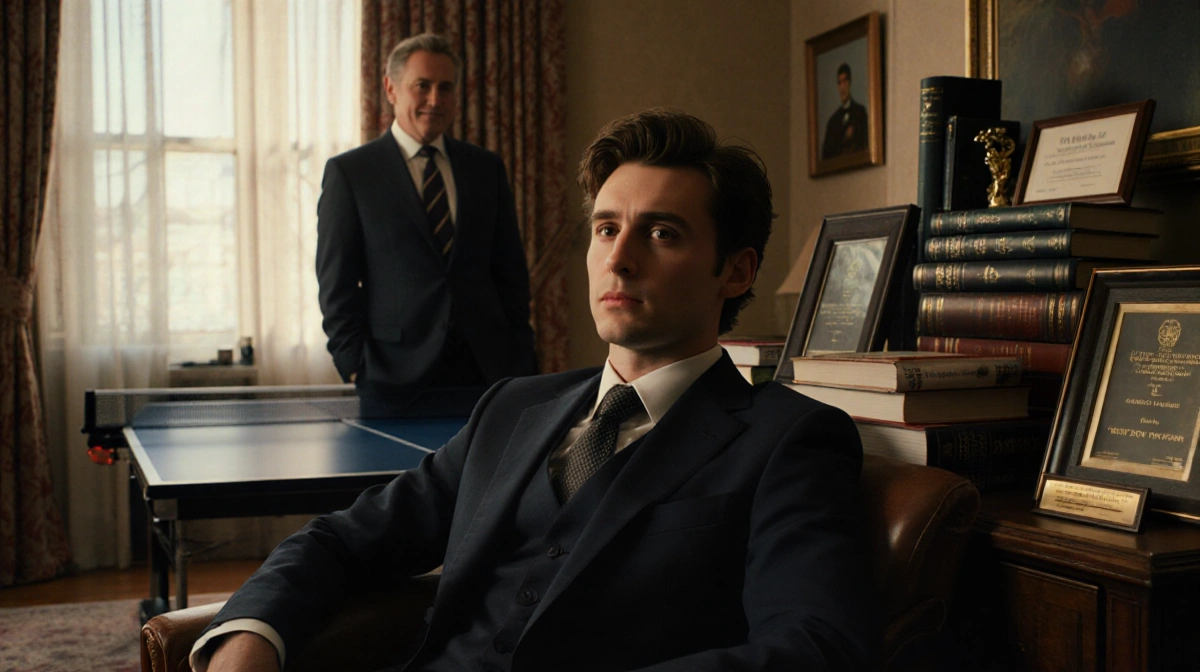 Timothée Chalamet relaxes in leather chair with Kevin O