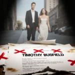 Coffee-stained script marked with red X over Timothy Busfield