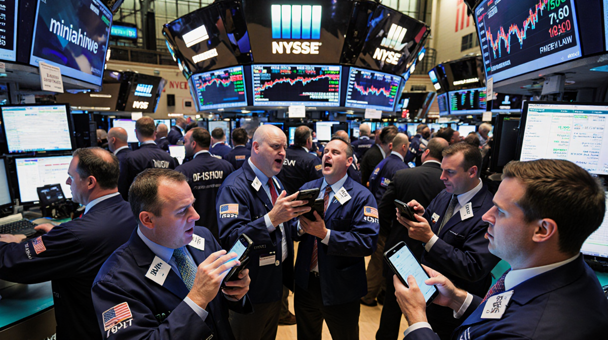 Traders huddled around screens showing silver prices dropping and a graph flashing a 15% crash while phones buzz with texts