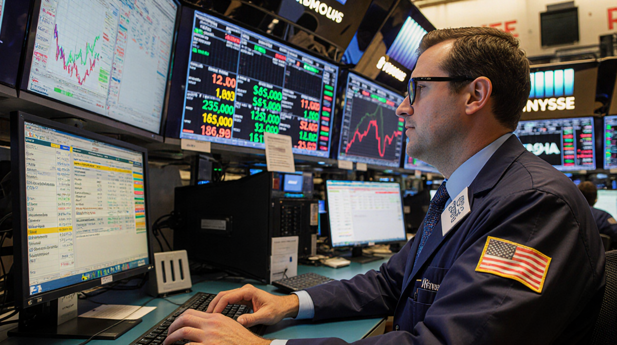 Trader hovering over keyboard with Bitcoin ticker flashing $87,000-$89,000 and oil and Fed rate updates on trading screens