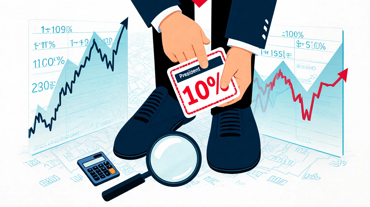 President Trump holds credit card with 10% rate cap while interest rate charts rise behind him