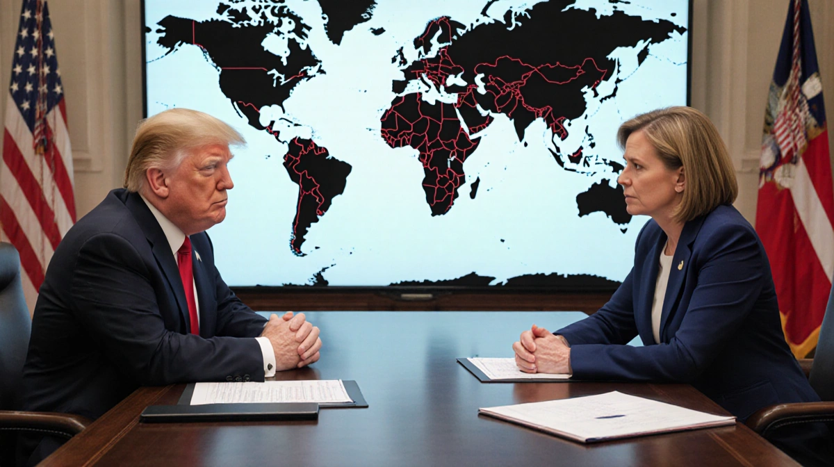 President Trump meets Danish Prime Minister Mette Frederiksen with Greenland maps and tariff charts behind them