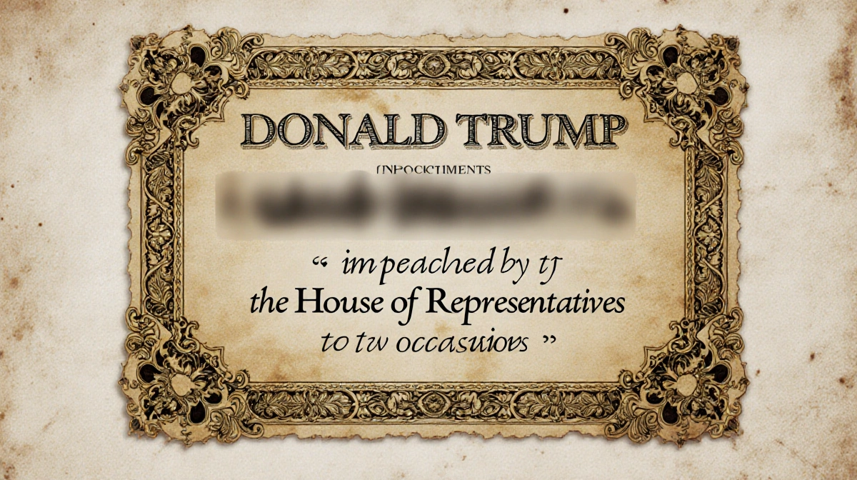 Donald Trump portrait label with ornate gold border and aged paper texture showing worn ink