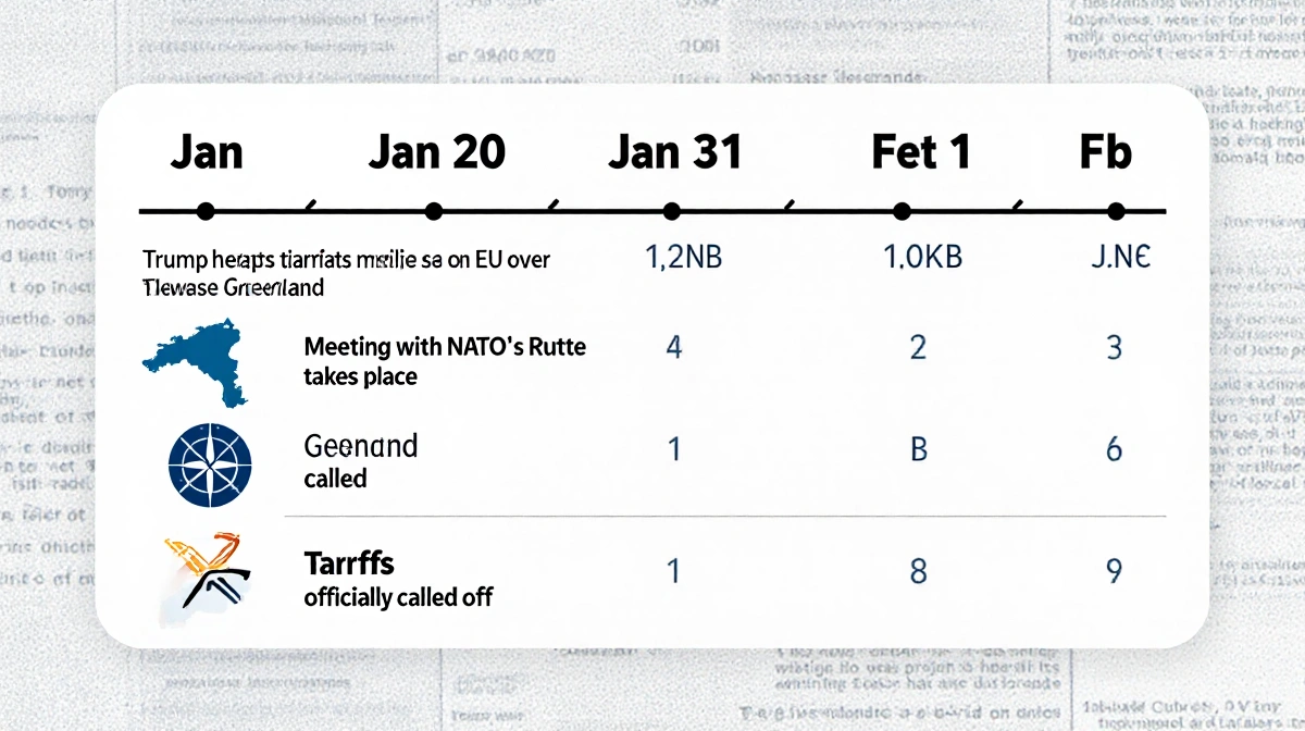 Timeline table shows Trump EU tariff dates with newspaper background and simple icons