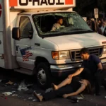 U-Haul truck crashes into protest crowd with injured woman on ground and shaken driver in cab