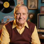 Uncle Floyd Vivino sits on his TV set with soft golden light and retro New Jersey props.