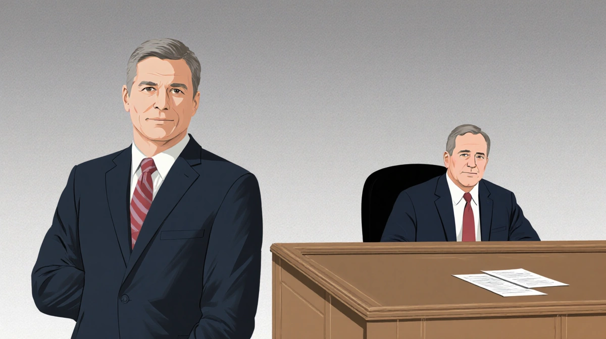 Utah County Attorney Jeffrey Gray standing confidently before Judge Tony Graf with legal documents on courtroom bench