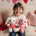Happy child hugs Jellycat Valentine