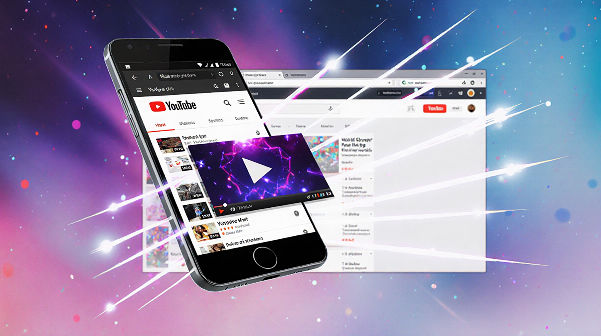 Smartphone screen showing an AI video with glowing lines over blurred YouTube Shorts background.