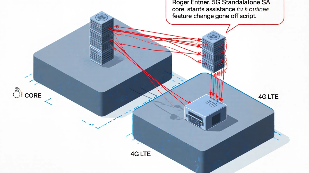 Illustrated diagram shows Verizon 5G SA core highlighted with LTE connection lines and ominous shadow
