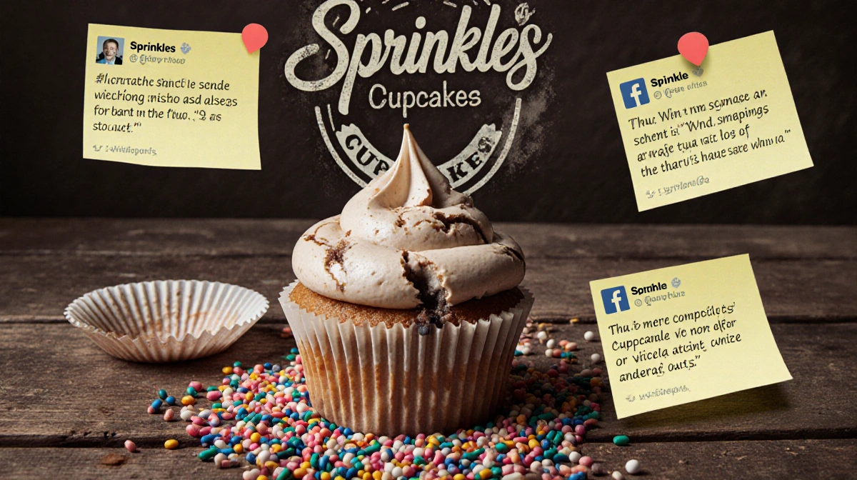 Abandoned cupcake sits on worn wooden table with scattered sprinkles and wrappers evoking a vintage bittersweet mood