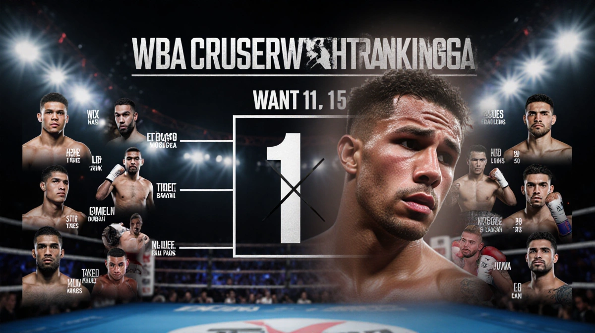 WBA cruiserweight rankings chart shows vacant No. 1 spot X and Jake Paul face overlayed with Leonardo Mosquea blurred ring.