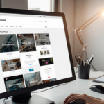 Web designer looking at WordPress themes on screen with soft warm lighting and blurred background