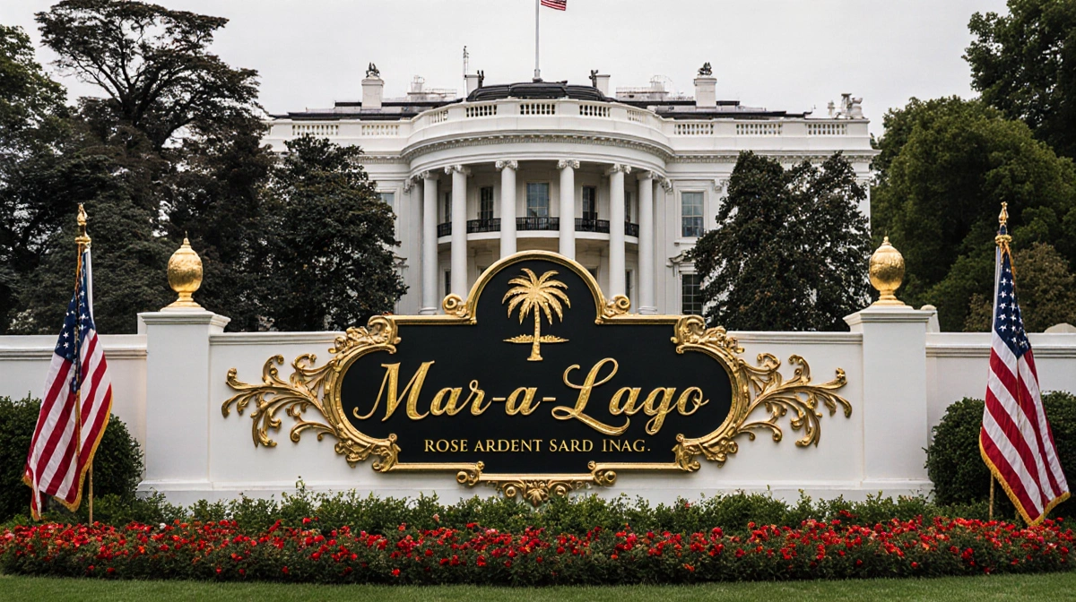 Gold-lettered sign reading 