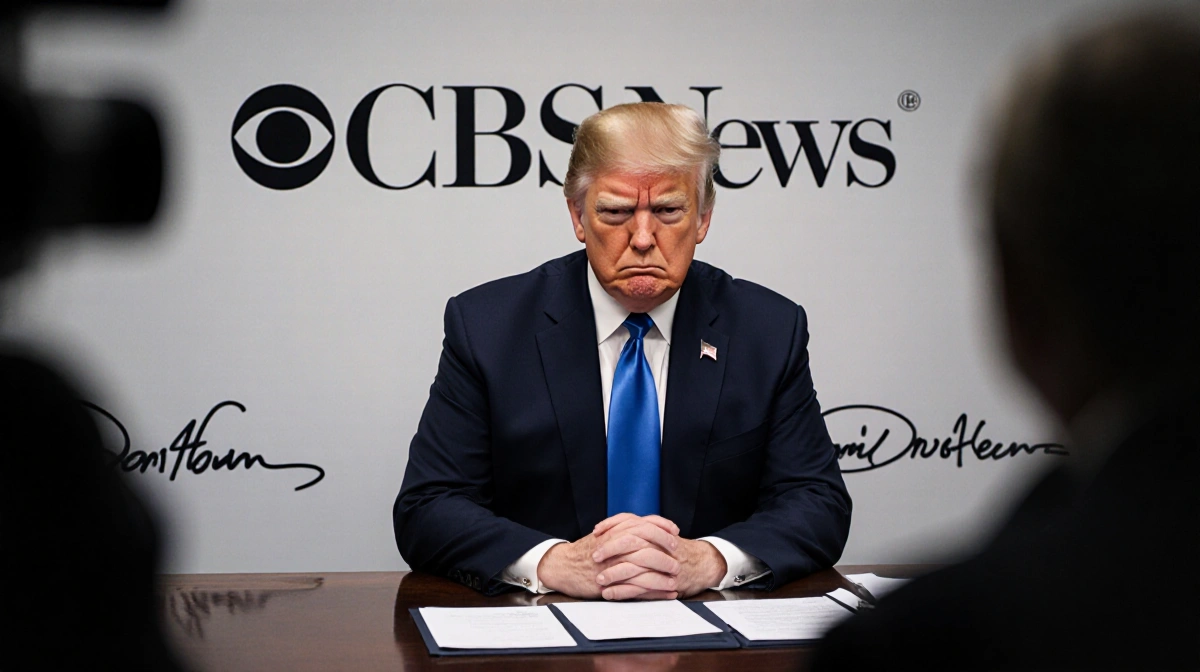 Stern White House official stands behind desk with CBS News logo and Trump signature visible in background