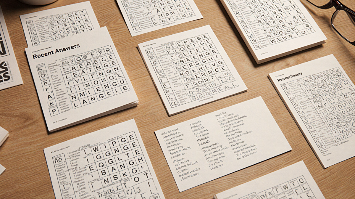 Wordle answer grids overlapping on a wooden desk rotating gently with warm colors