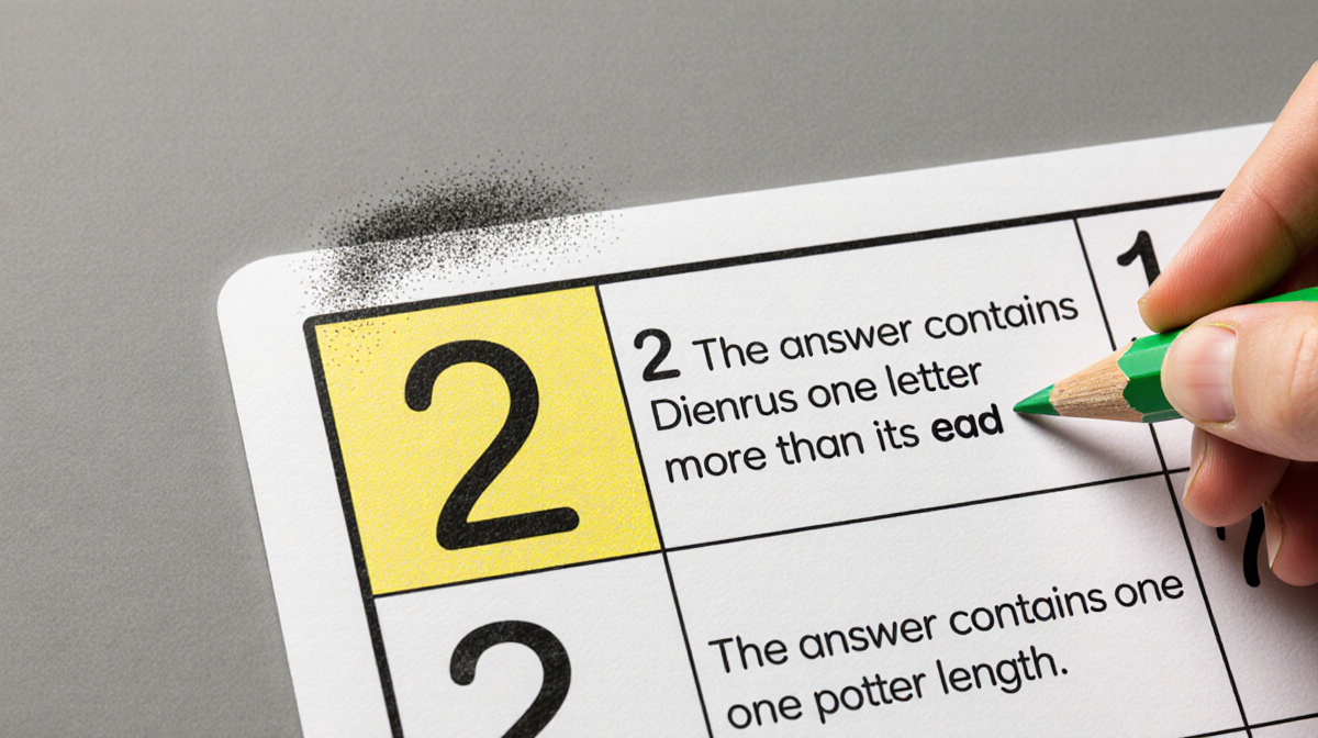 Wordle puzzle board highlights number two with playful hint and faint pencil smudge.