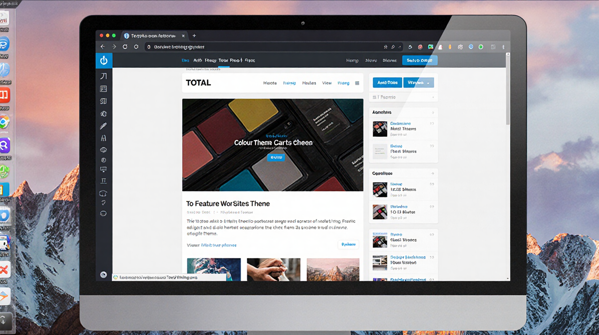 Computer screen showing WordPress dashboard with Total free theme and custom widgets for easy customization