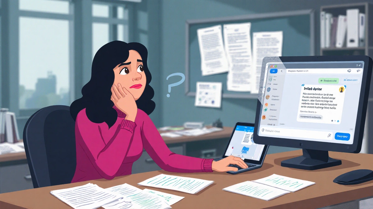 Radwan sits at a tidy desk with ChatGPT open on screen and writer's scripts showing concern