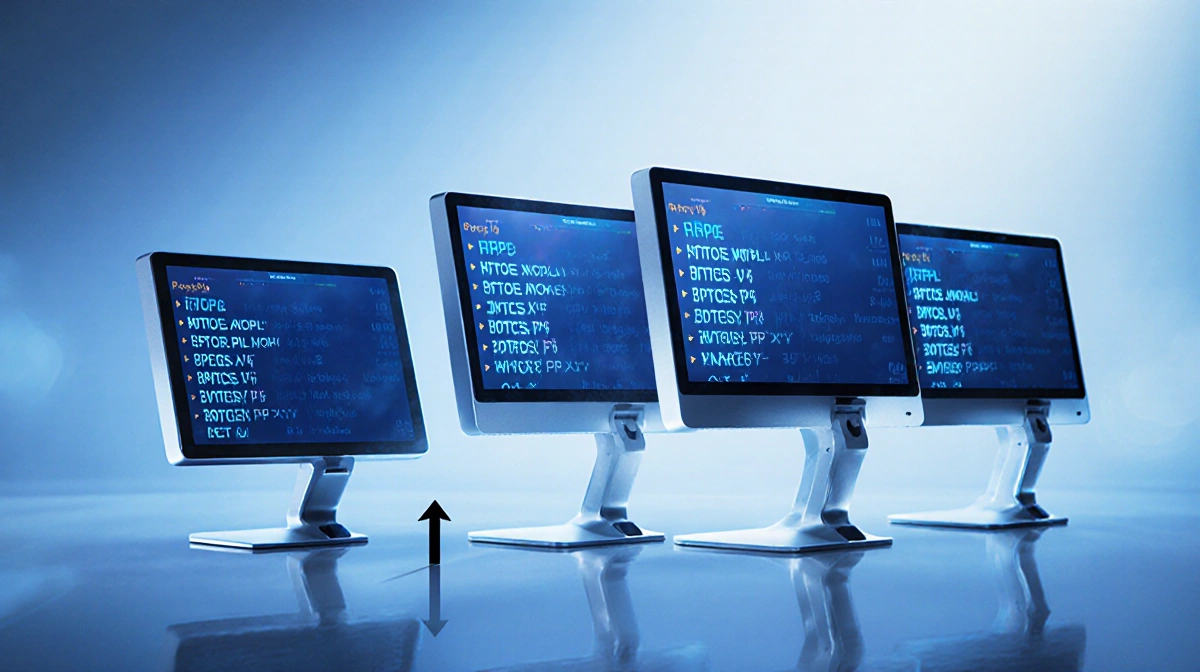 Four futuristic tablets show Ripple XRP votes with upward arrow and blue gradient background