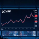 Traders watching volatile XRP price chart with red support line showing potential breakdown