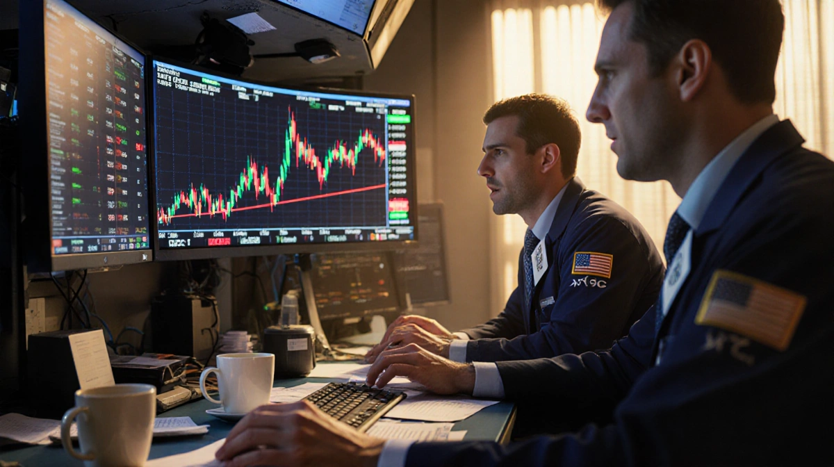 XRP trader analyzing crashing crypto charts with red price line and chaotic desk