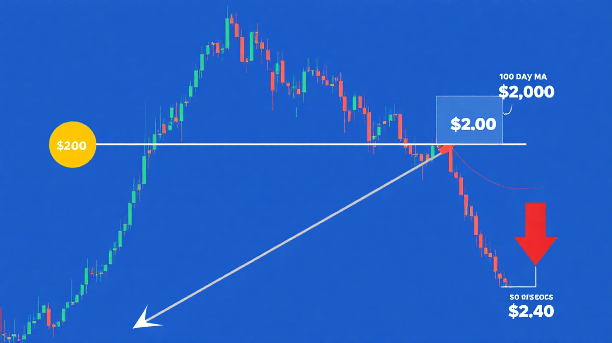 XRP USD price chart showing yellow pivot at $2 with grey MA line and red arrow near resistance