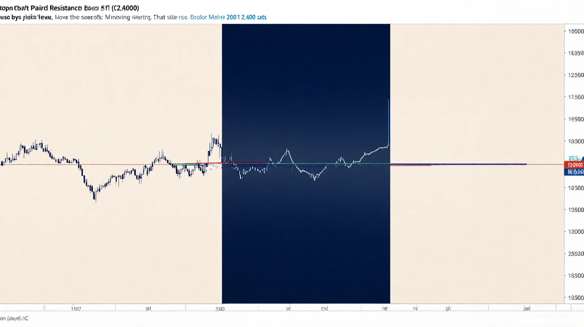 XRPBTC chart showing resistance band at 2400 sats with 200-day moving average line and gradient pressure effect