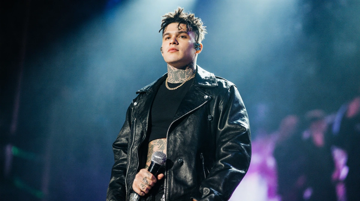 Yungblud performs on stage with microphone and energy while wearing bold outfit and engaging the crowd